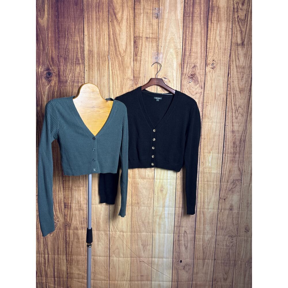 Wild Fable Bundle of Cropped, Cardigan Sweaters Deep Green Black Size S